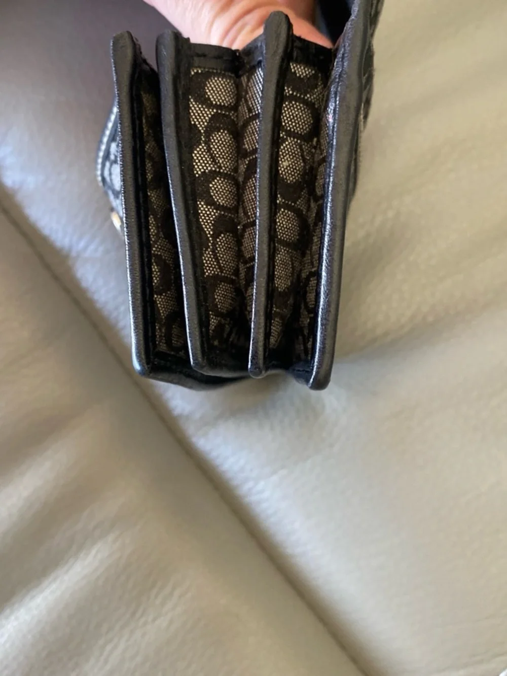 Coach Black Signature Accordion Card Case with Leather Trim